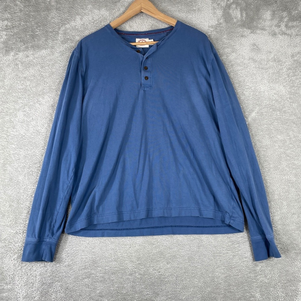 Brooks Brothers Red Fleece Henley Shirt Mens XL Blue Long Sleeve Cotton